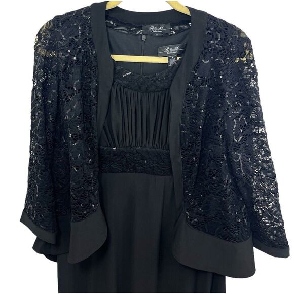 R&M Richards Black Dress Jacket 2-piece Set 8 Sequins Mother Of Bride Lace NWT - Picture 7 of 12